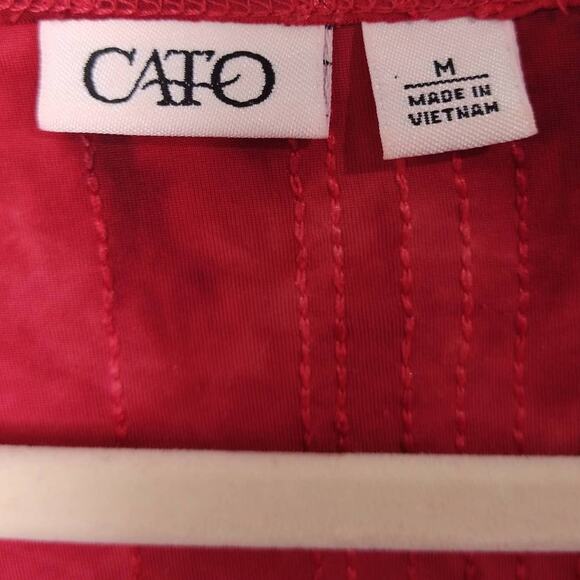 CATO Womens Red‎ Orange M Sequin Top Blouse Tie Dye Ruffle V-Neck Ruched Sleeves - Picture 7 of 8